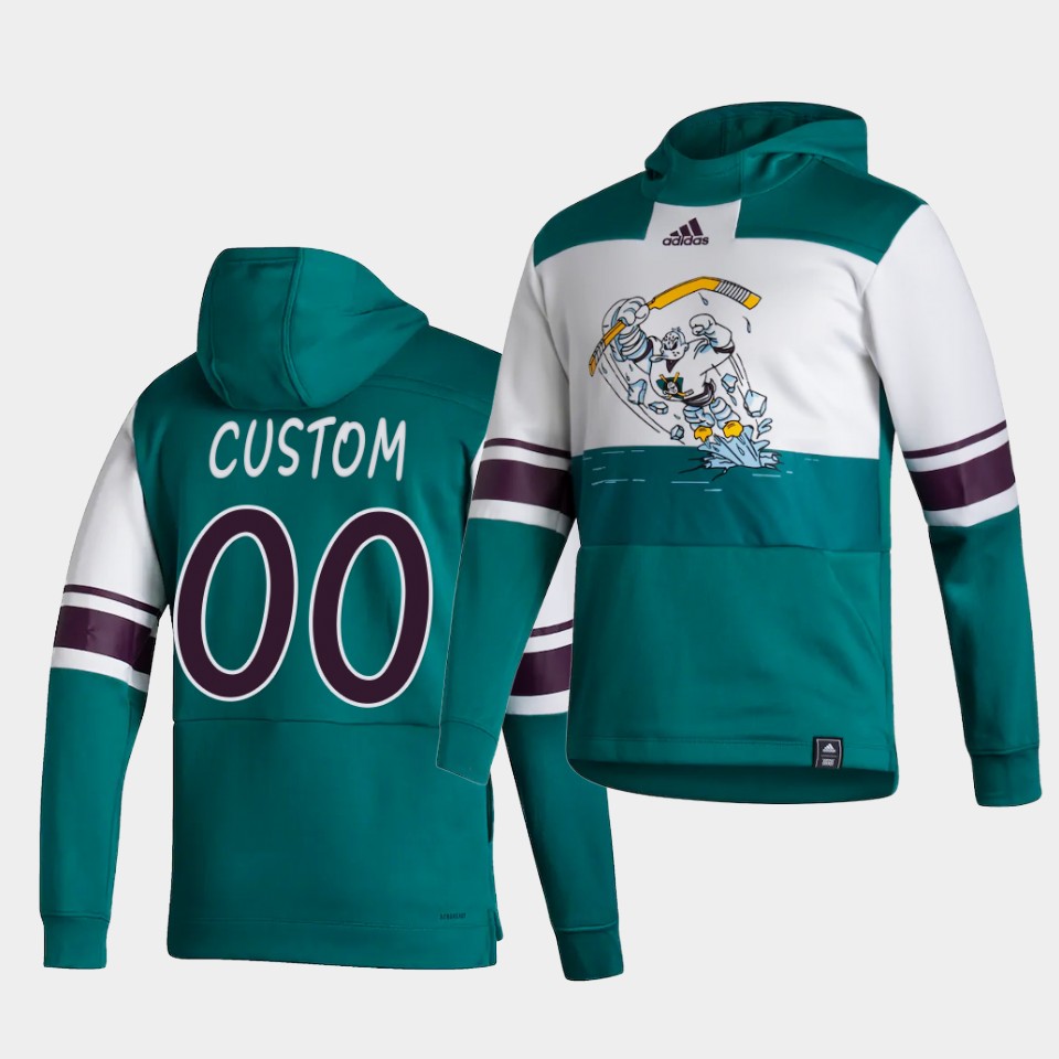 Men Anaheim Ducks #00 Custom Green NHL 2021 Adidas Pullover Hoodie Jersey